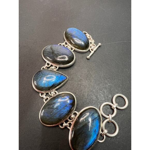 NEW Labradorite Sterling silver chunky toggle bracelet 6.5-7.75 inch 55 grams - Picture 6 of 11